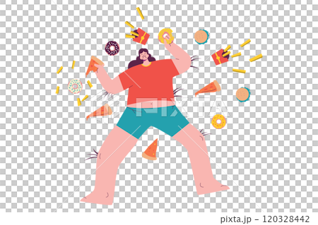 Girl Surrounded by Lots of Food Girl Surrounded by Lots of Food 120328442