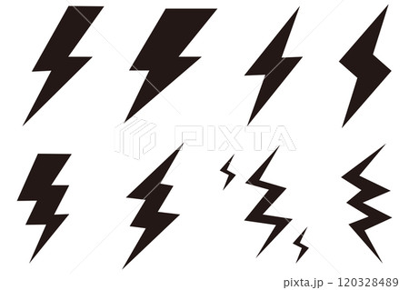 雷アイコンのイラストセット　黒 120328489