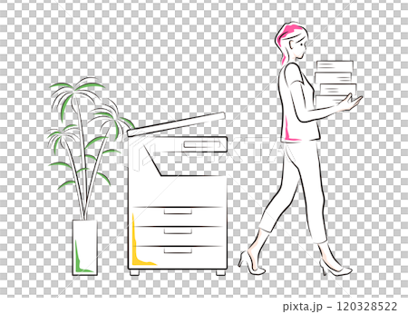 Businesswoman walking to her desk after copying documents on a copy machine 120328522