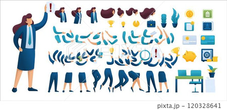 Constructor for creating a Businesswoman N4. Create your own Businessman character with a Set of hands and feet. Flat 2D characters 120328641