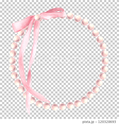 Pearl frame with pink bow Watercolor hand drawn illustration. Elegant rose pastel coloured wreath. Coquette girl, ladies style pearly ribbon for greeting, wedding, card, label Isolated from background Pearl frame with pink bow Watercolor hand drawn illustration. Elegant rose pastel coloured wreath. Coquette girl, ladies style pearly ribbon for greeting, wedding, card, label Isolated from background 120328693