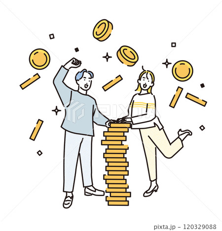 シンプル イラスト お金が増えて喜ぶ男女 シンプル イラスト お金が増えて喜ぶ男女 120329088