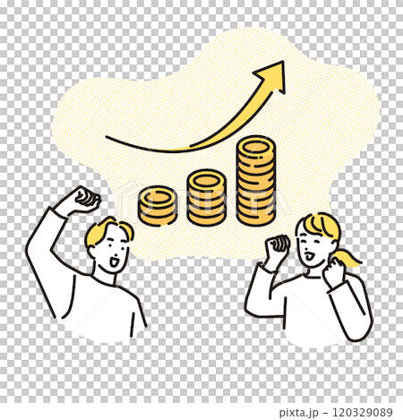 シンプル　イラスト　お金が増えて喜ぶ男女 120329089