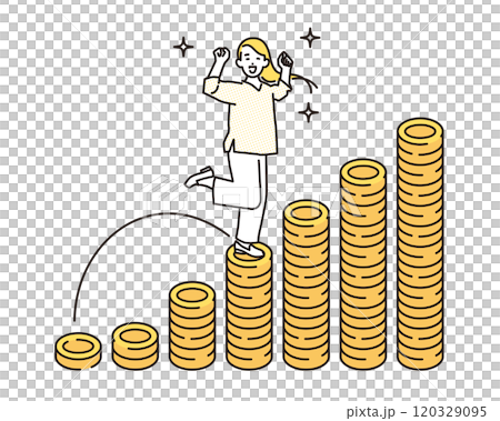 Simple illustration: A woman climbing the ladder of money gained through asset management 120329095