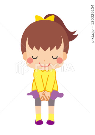 お辞儀をしている可愛い小さな女の子のイラスト　白背景　ベクター　クリップアート 120329154
