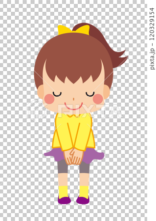 お辞儀をしている可愛い小さな女の子のイラスト　白背景　ベクター　クリップアート 120329154