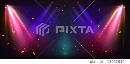 Concert stage light and confetti on black 120329394