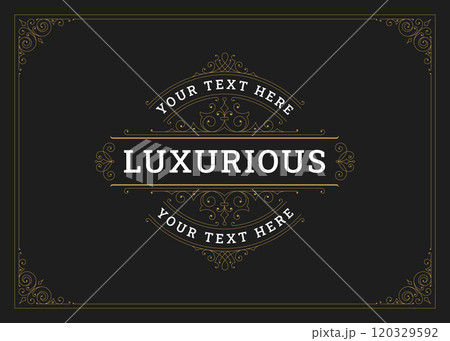 Premium flourishes antique filigree ornament greeting card design template vector illustration 120329592