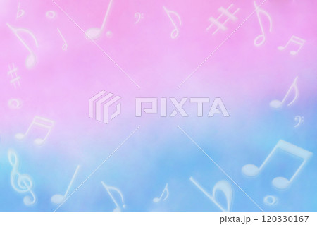 雲のような白い音符が浮かぶ青とピンクのグラデーションのフレーム 雲のような白い音符が浮かぶ青とピンクのグラデーションのフレーム 120330167