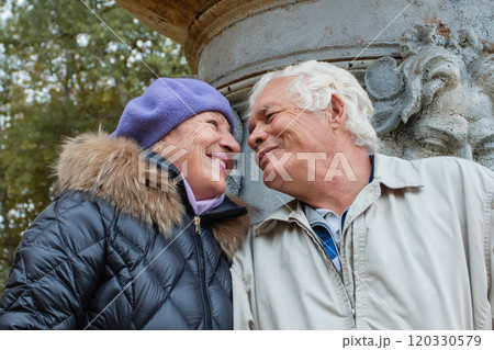 Senior couple dating, autumn portrait Senior couple dating, autumn portrait 120330579