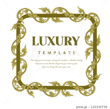 Decorative Thai traditional art frame. Elegant vector element Eastern style, place for text. Golden outline floral border. 120330739