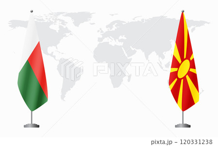 Madagascar and Northern Macedonia flags for official meeting Madagascar and Northern Macedonia flags for official meeting 120331238