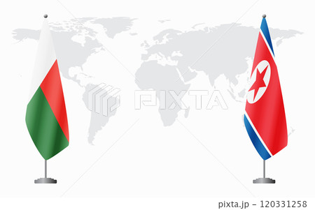 Madagascar and North Korea flags for official meeting 120331258