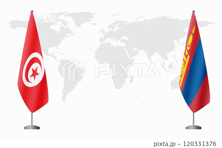 Tunisia and Mongolia flags for official meeting 120331376