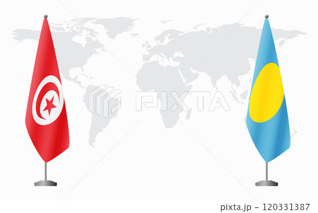 Tunisia and Palau flags for official meeting 120331387