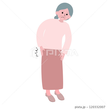 腰痛で悩む高齢女性の全身のイラスト 腰痛で悩む高齢女性の全身のイラスト 120332007