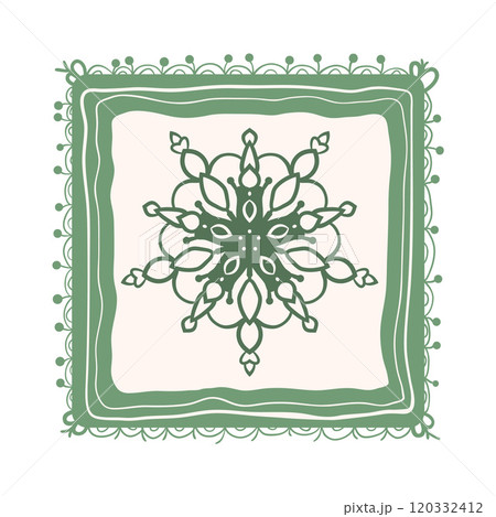 Square tile with floral ornament and retro frames. Vector hand drawn illustration isolated on white background. Square tile with floral ornament and retro frames. Vector hand drawn illustration isolated on white background. 120332412