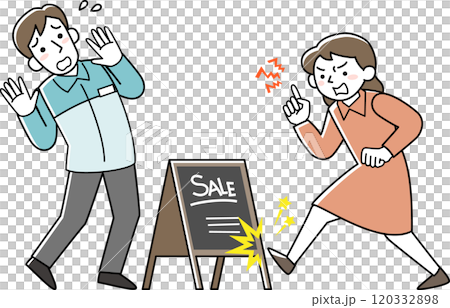 Male staff being harassed by female customers Male staff being harassed by female customers 120332898