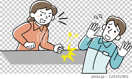 Male staff being harassed by female customers Male staff being harassed by female customers 120332901