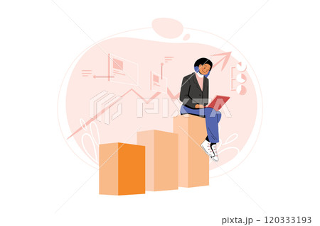 Marketing employee analyzing marketing data Illustration Marketing employee analyzing marketing data Illustration 120333193