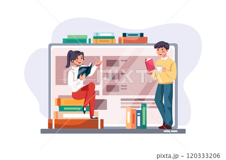 Online course with a lot of books and people 120333206