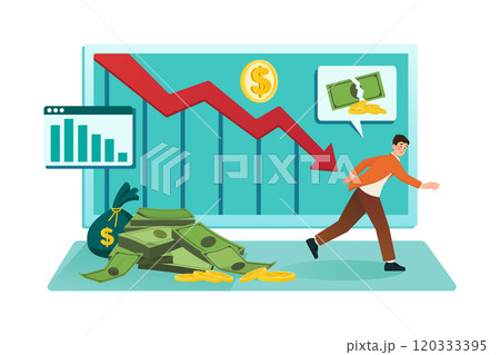 Loss arrow hitting businessman showing financial crisis 120333395