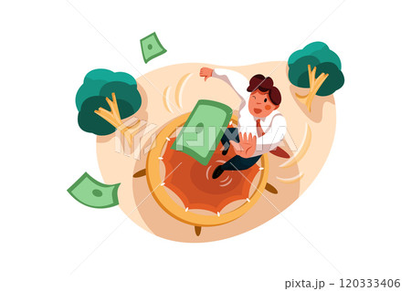Businessman jumping on a trampoline to catch a dollar 120333406