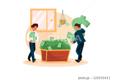 Businessmen gathering dollar 120333411