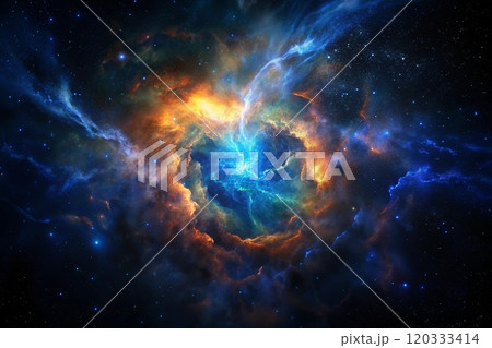 bule gas nebulae in space and sparkling stars 120333414