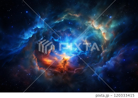 bule gas nebulae in space and sparkling stars 120333415