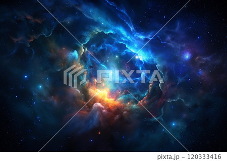bule gas nebulae in space and sparkling stars 120333416