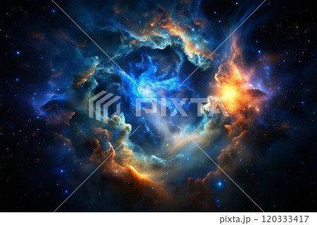 bule gas nebulae in space and sparkling stars 120333417