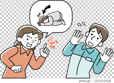 Male staff being harassed by female customers 120333426