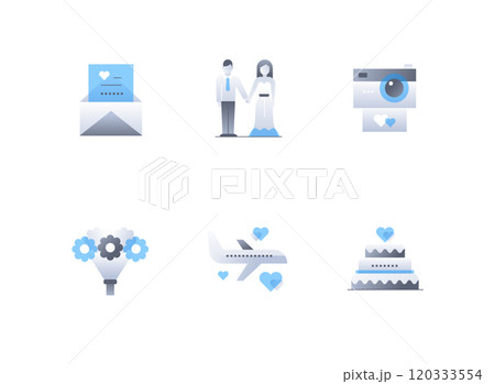Wedding and honeymoon - flat design style icons set Wedding and honeymoon - flat design style icons set 120333554