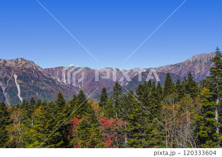 新穂高ロープウェイ西穂高口駅の屋上展望台より北方面を望む 新穂高ロープウェイ西穂高口駅の屋上展望台より北方面を望む 120333604