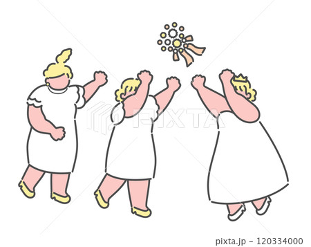 ブーケトス　新婦　参列者　結婚式　ウエディング　イラスト 120334000