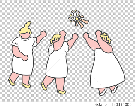 ブーケトス　新婦　参列者　結婚式　ウエディング　イラスト 120334000