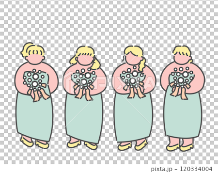 Bridesmaid holding a bouquet Wedding illustration Bridesmaid holding a bouquet Wedding illustration 120334004