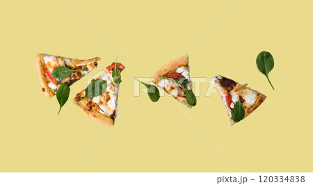 Delicious slices of savory pizza on display 120334838