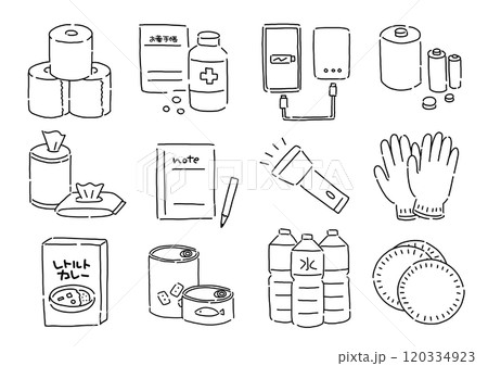 シンプルな防災用品のイラストセット 120334923