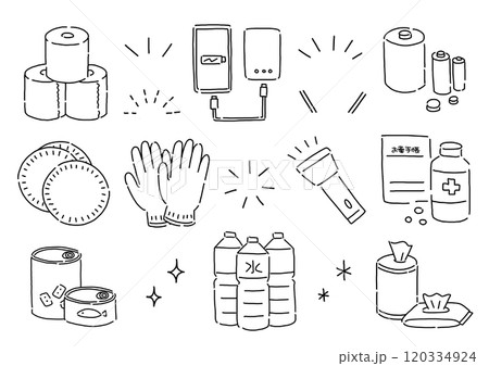 シンプルな防災用品のイラストセット 120334924
