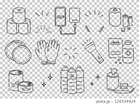 シンプルな防災用品のイラストセット 120334924
