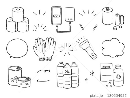 シンプルな防災用品のイラストセット 120334925