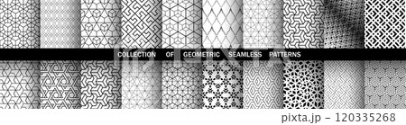 Geometric set of seamless black and white patterns. Simple vector graphics. 120335268