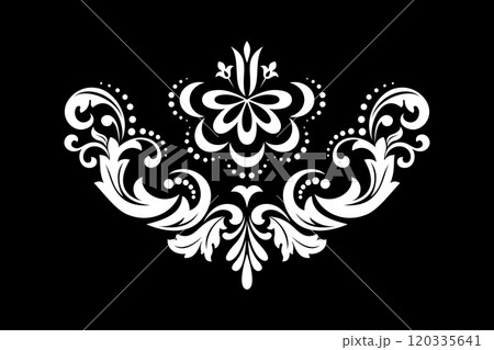 Damask graphic ornament. Floral design element. Black and white vector pattern. 120335641