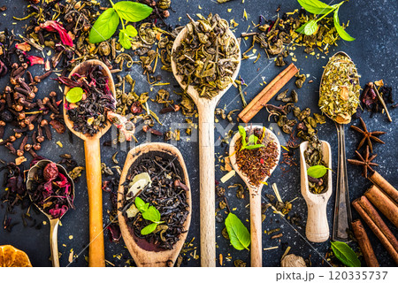 Tea on black table 120335737