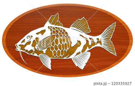 海水魚ウミヒゴイのウッドペインティング切り絵イラスト 海水魚ウミヒゴイのウッドペインティング切り絵イラスト 120335927