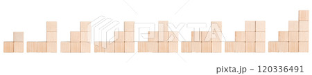 wooden cubes in the form of a pyramid on a white background, isolated background wooden cubes in the form of a pyramid on a white background, isolated background 120336491