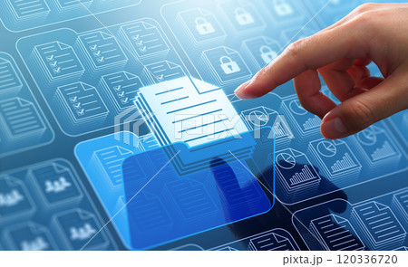 文書管理システムDMS。ビジネスにおけるデジタルファイルのアーカイブテクノロジー。ストレージ内の多数 120336720