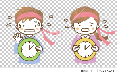 Men and women who are in a hurry because they don't have enough time Men and women who are in a hurry because they don't have enough time 120337324